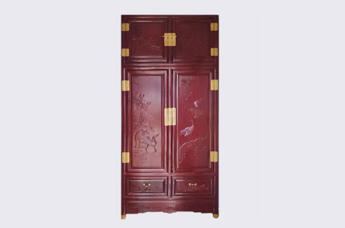 屯昌高端中式家居装修深红色纯实木衣柜