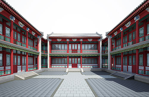屯昌北京四合院设计古建筑鸟瞰图展示